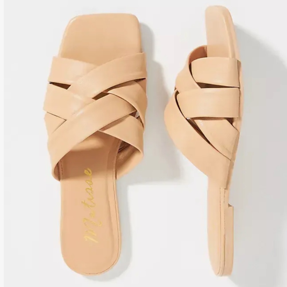 MATISSE Square Toe Nude/Beige Leather Slide On Flats/Sandals “PRESSURE” 6M